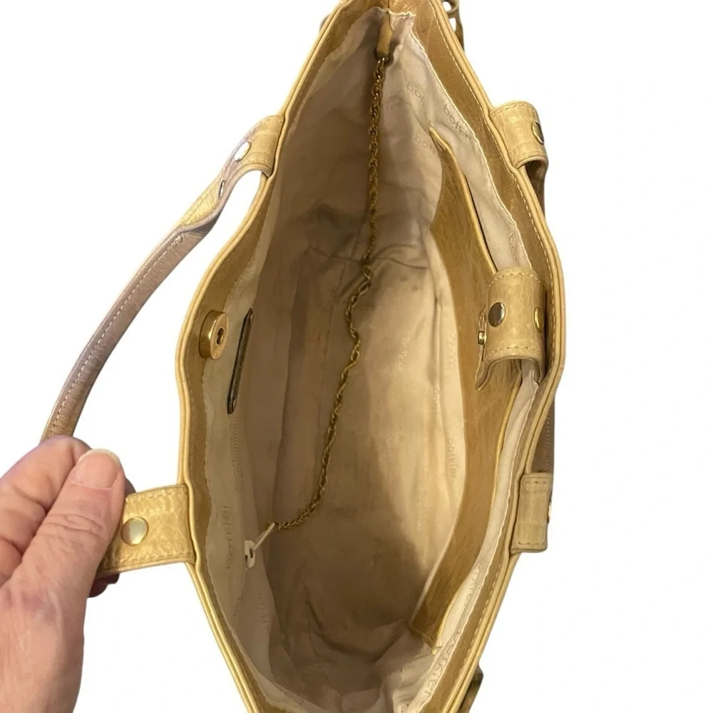 Botkier Metallic Leather Trigger Satchel Handbag Tote Gold Hardware